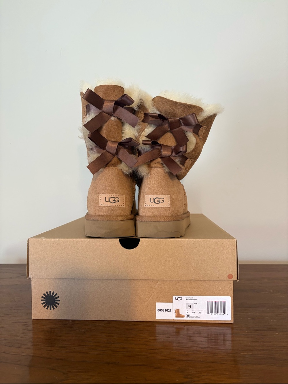 UGG Chestnut Suede Boots with Back Ribbon Bows